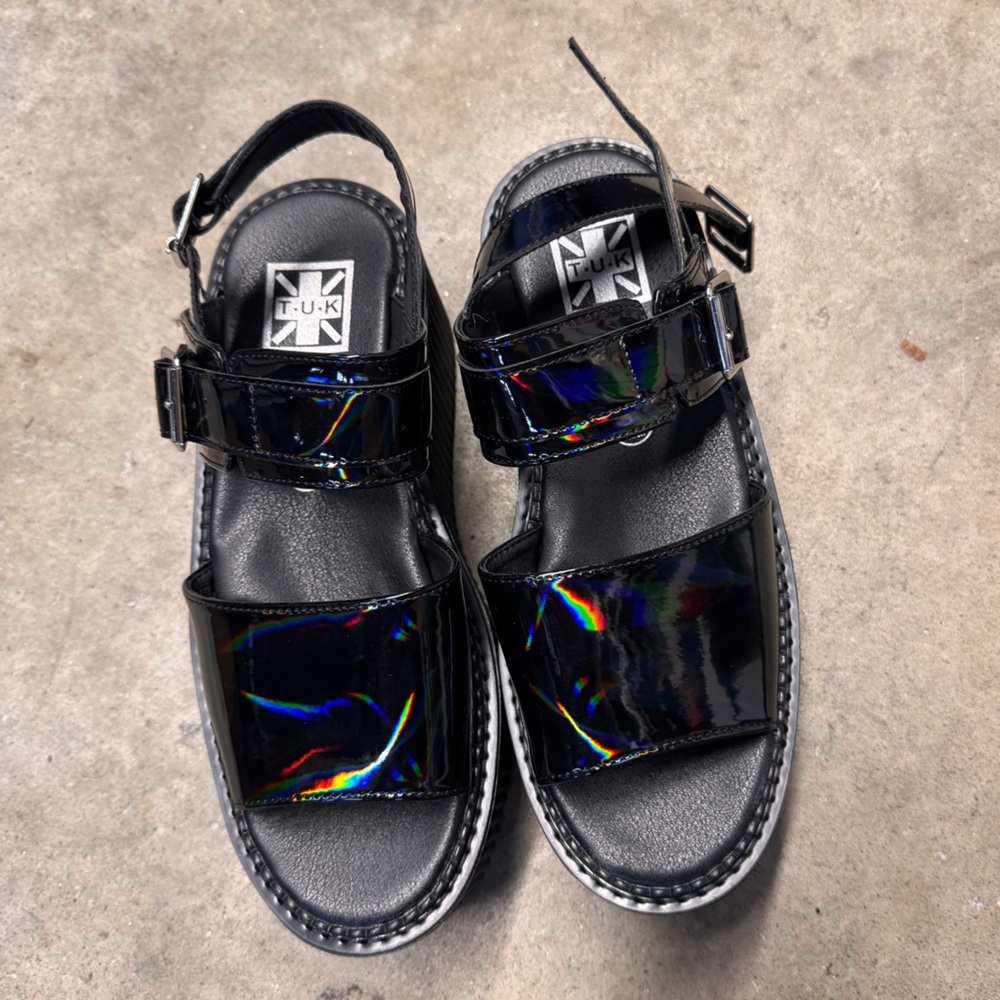 T.U.K Black Holographic Sandals